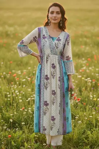 Women Floral Printed Empire Pure Cotton Kurta with Trousers