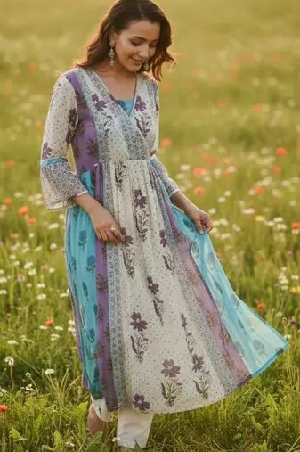 Women Floral Printed Empire Pure Cotton Kurta with Trousers