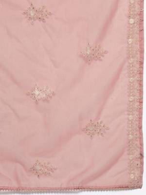 Women Beige Thread Embroidered  Cotton Kurta with Trouser and Dupatta 7