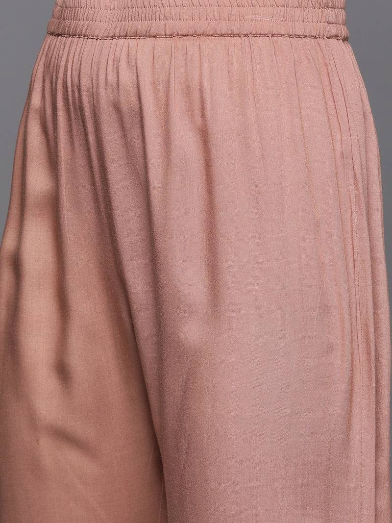 Women Beige Thread Embroidered  Cotton Kurta with Trouser and Dupatta