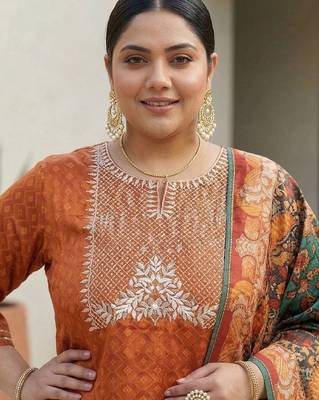 Rust & Blue Embroidered Kurta with Trousers & With Dupatta 2