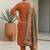 Rust & Blue Embroidered Kurta with Trousers & With Dupatta