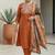 Rust & Blue Embroidered Kurta with Trousers & With Dupatta