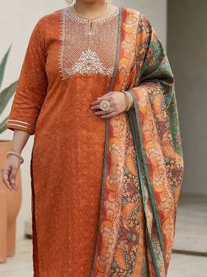 Rust & Blue Embroidered Kurta with Trousers & With Dupatta 7