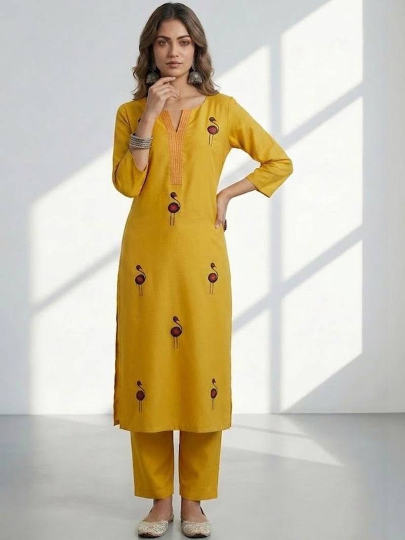 Women Ethnic Motifs Printed Regular Thread Work Kurta with Trousers