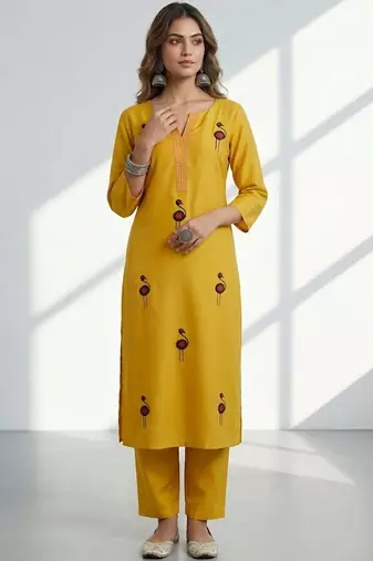 Women Ethnic Motifs Printed Regular Thread Work Kurta with Trousers