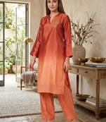 Women Ombre Dyed Regular Thread Work Kurta with Trousers