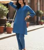 Women  Cotton V-Neck Puff Sleeves Kurta With Trouser