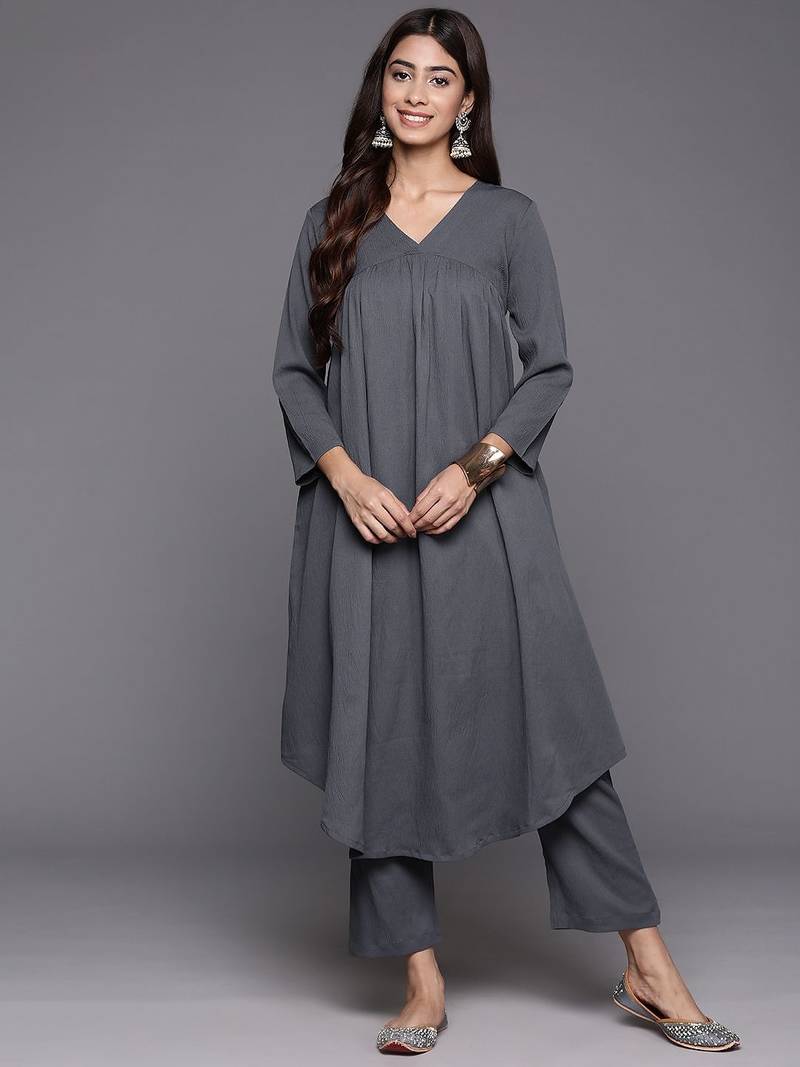 Empire Silk Crepe Kurta with Trousers