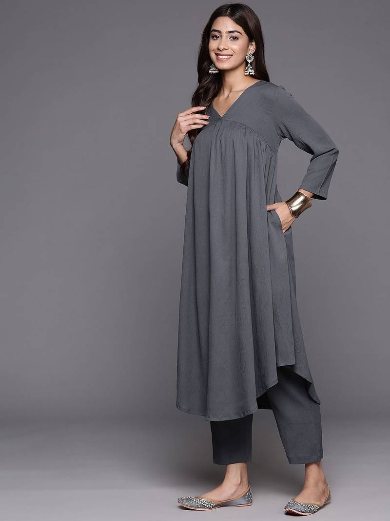 Empire Silk Crepe Kurta with Trousers