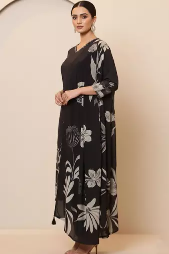 Women Floral Printed Regular Thread Work Pure Cotton Kurta with Trousers & With Dupatta