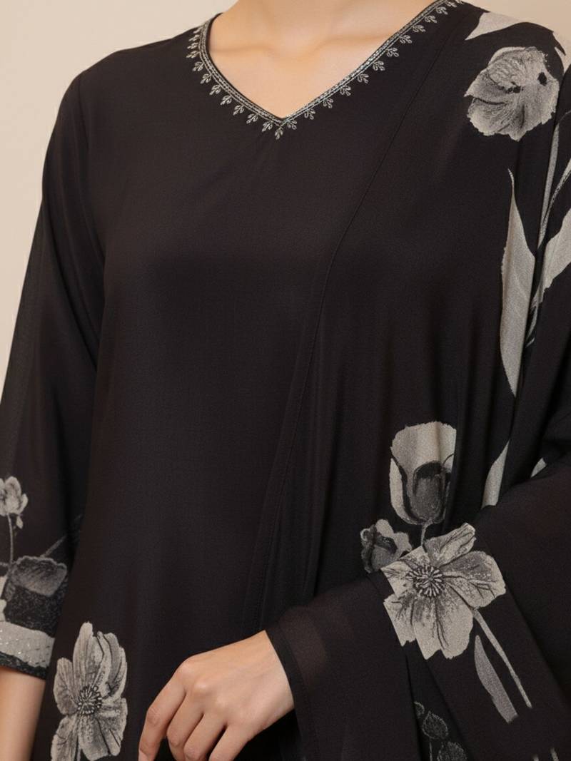 Women Floral Printed Regular Thread Work Pure Cotton Kurta with Trousers & With Dupatta