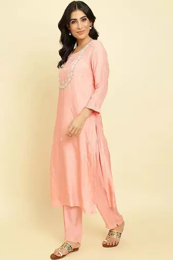 Floral Embroidered Beads & Stones Kurta With Trousers & Dupatta