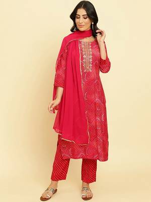 Bandhani Printed Beads & Stones Kurta With Trousers & Dupatta 1
