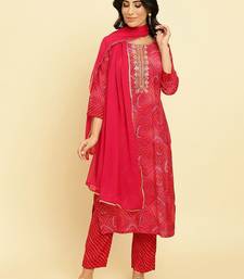 Bandhani Printed Beads & Stones Kurta With Trousers & Dupatta