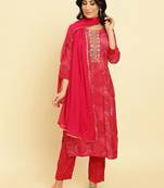 Bandhani Printed Beads & Stones Kurta With Trousers & Dupatta