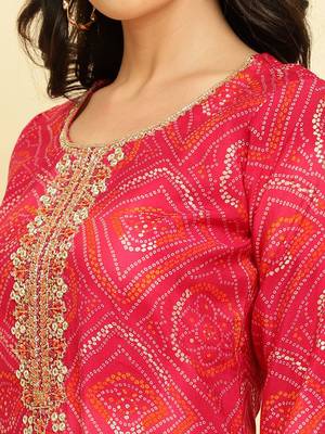 Bandhani Printed Beads & Stones Kurta With Trousers & Dupatta 2