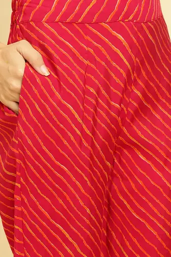 Bandhani Printed Beads & Stones Kurta With Trousers & Dupatta