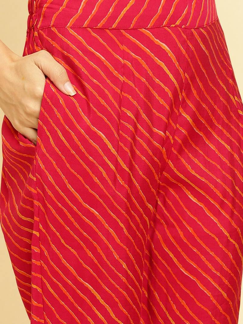 Bandhani Printed Beads & Stones Kurta With Trousers & Dupatta