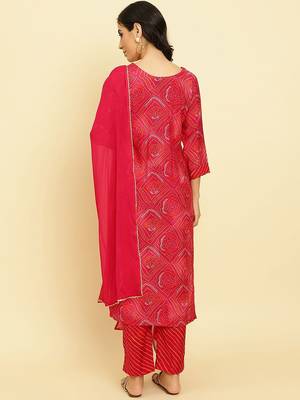 Bandhani Printed Beads & Stones Kurta With Trousers & Dupatta 6