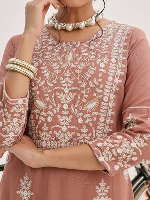 Ethnic Motifs Embroidered Thread Work Pure Cotton Kurta & Trousers With Dupatta 2