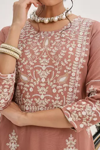 Ethnic Motifs Embroidered Thread Work Pure Cotton Kurta & Trousers With Dupatta