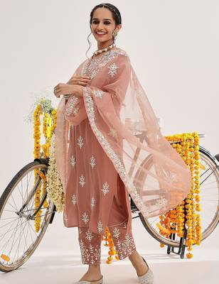 Ethnic Motifs Embroidered Thread Work Pure Cotton Kurta & Trousers With Dupatta 7