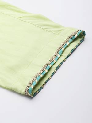 Women Green Pleated Kurta with Trousers & Dupatta 8
