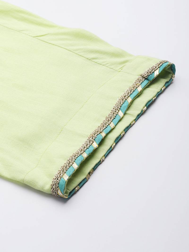 Women Green Pleated Kurta with Trousers & Dupatta