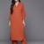 Rust Mandarin Collar Cuffed Sleeves Straight Kurta with Trousers