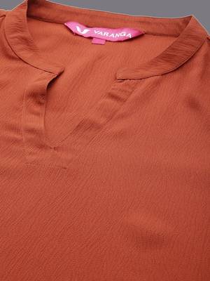 Rust Mandarin Collar Cuffed Sleeves Straight Kurta with Trousers 2