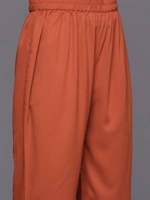 Rust Mandarin Collar Cuffed Sleeves Straight Kurta with Trousers 3