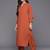 Rust Mandarin Collar Cuffed Sleeves Straight Kurta with Trousers