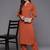 Rust Mandarin Collar Cuffed Sleeves Straight Kurta with Trousers