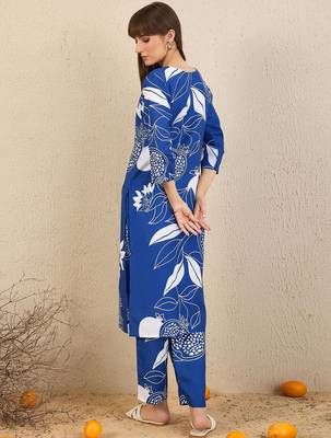 Floral Printed Notch Neck Straight Kurta With Trousers 5