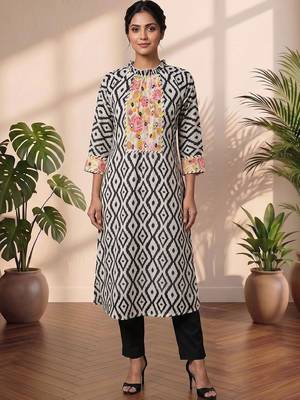 Women Printed Regular Mirror Work Kurta with trouser 1