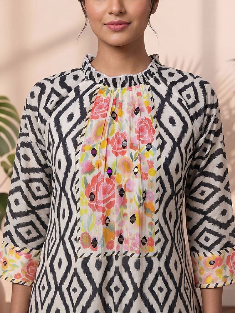 Women Printed Regular Mirror Work Kurta with trouser