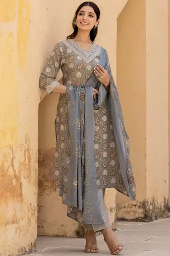 Women Floral Printed Regular Mirror Work Kurta with Trousers & With Dupatta