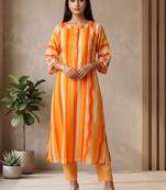 Women's Striped Cotton Aline Kurta Set with Fusion Look