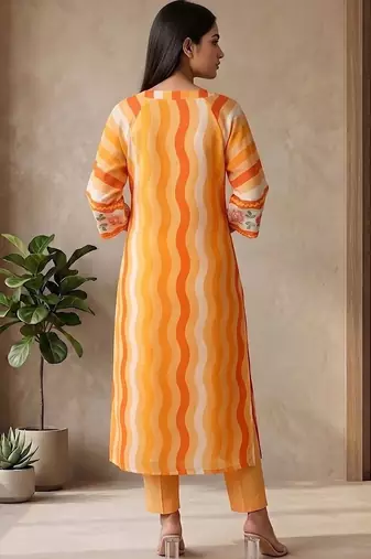 Women's Striped Cotton Aline Kurta Set with Fusion Look