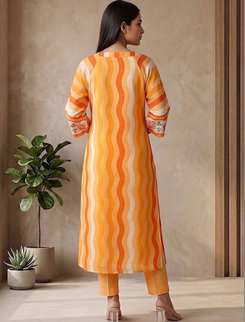 Women's Striped Cotton Aline Kurta Set with Fusion Look