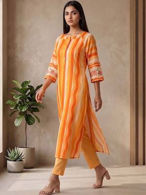 Women's Striped Cotton Aline Kurta Set with Fusion Look 4