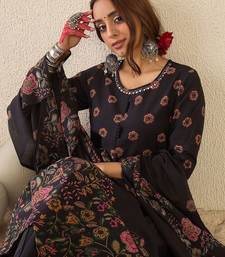 Floral Printed Round Neck Anarkali  Cotton Kurta With Trousers & With Dupatta