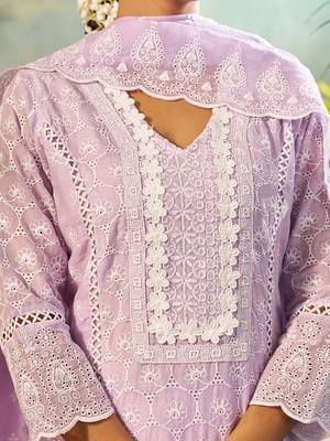 Women Ethnic Motifs Embroidered Regular Chikankari Pure Cotton Kurta with Trousers & With Dupatta 3