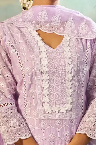 Women Ethnic Motifs Embroidered Regular Chikankari Pure Cotton Kurta with Trousers & With Dupatta
