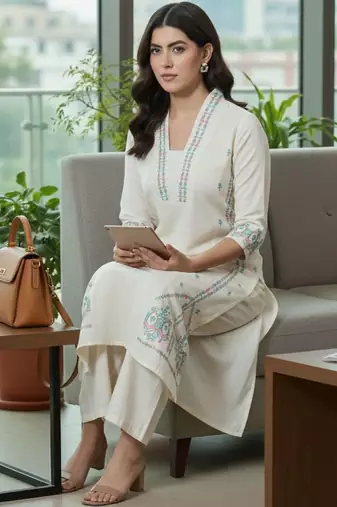 Women Ethnic Motifs Embroidered Regular Thread Work Kurta with Trousers