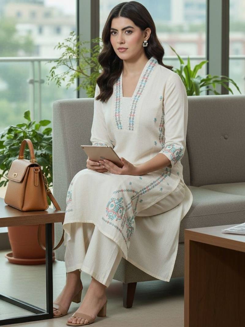 Women Ethnic Motifs Embroidered Regular Thread Work Kurta with Trousers