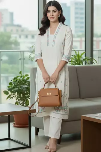 Women Ethnic Motifs Embroidered Regular Thread Work Kurta with Trousers