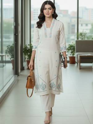 Women Ethnic Motifs Embroidered Regular Thread Work Kurta with Trousers 5