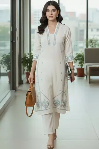 Women Ethnic Motifs Embroidered Regular Thread Work Kurta with Trousers